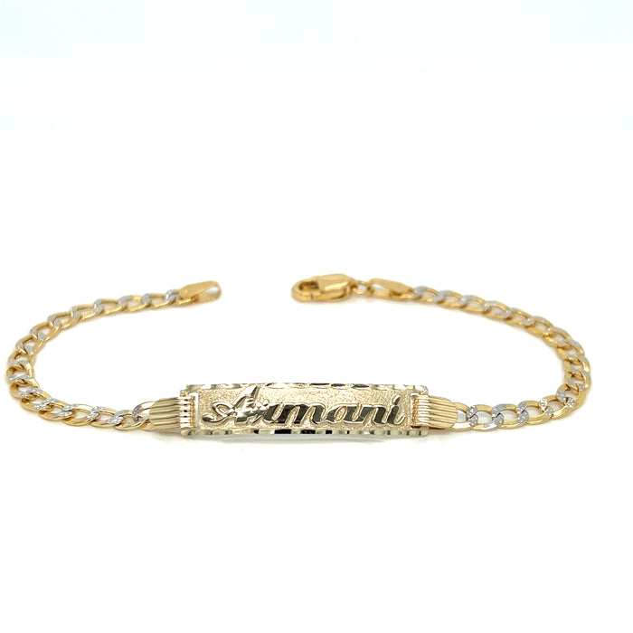 14k Kids Cuban Pavé Link Gold ID Bracelet with Gold Name Overlay