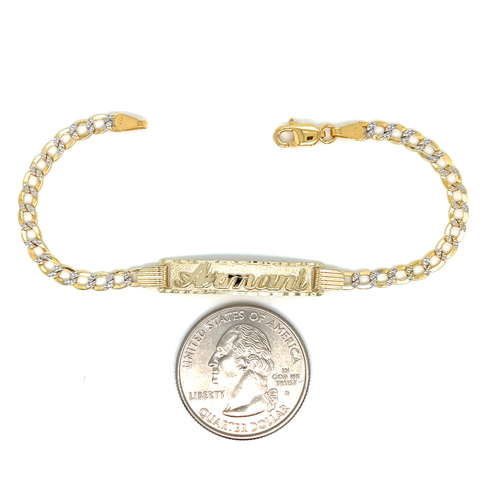 14k Kids Cuban Pavé Link Gold ID Bracelet with Gold Name Overlay