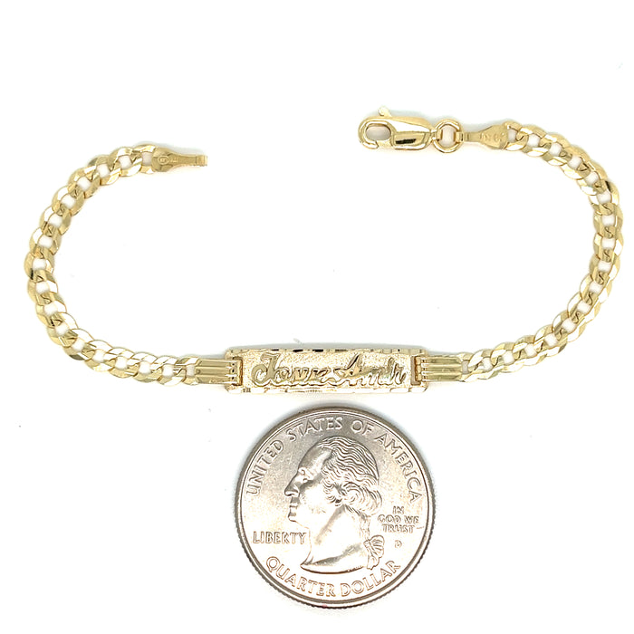 14k Kids Cuban Link Gold ID Bracelet with Gold Name Overlay