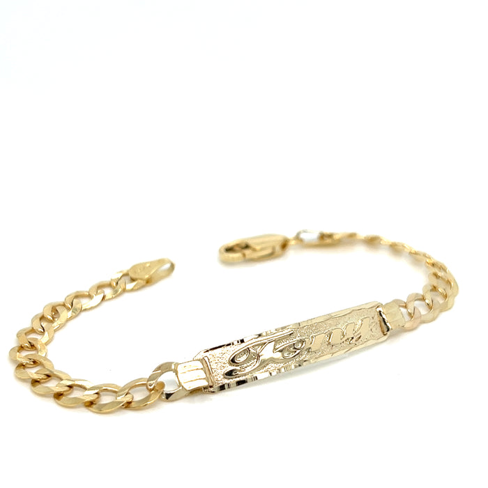 14k Kids Wide Cuban Link Gold ID Bracelet with Gold Name Overlay