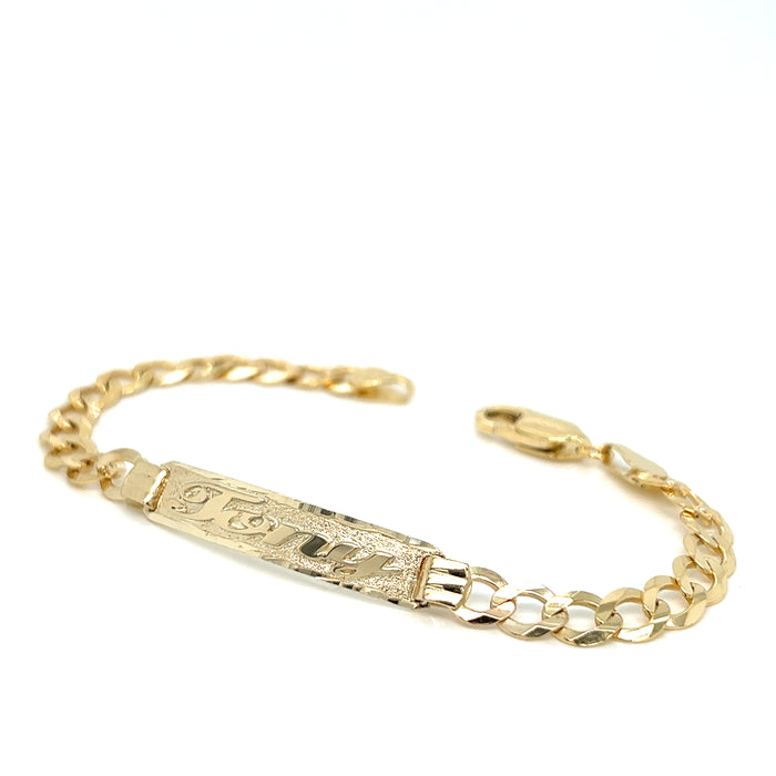 14k Kids Wide Cuban Link Gold ID Bracelet with Gold Name Overlay