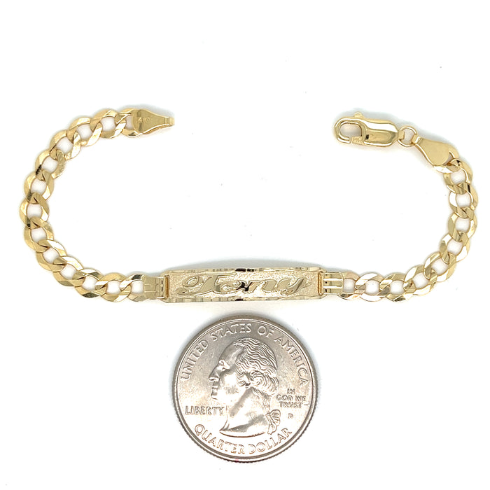 14k Kids Wide Cuban Link Gold ID Bracelet with Gold Name Overlay