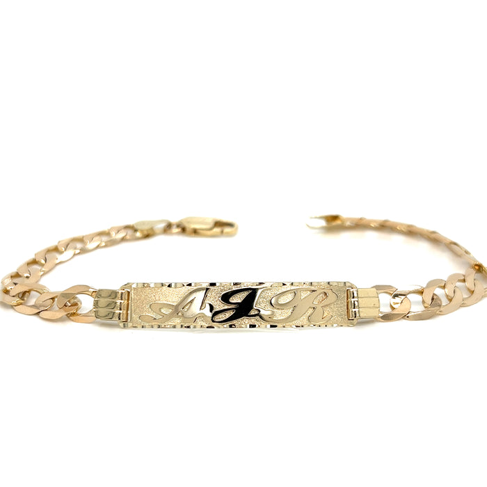 14k Gold Mens 7mm Solid Cuban Link ID Bracelet with Gold Name Overlay