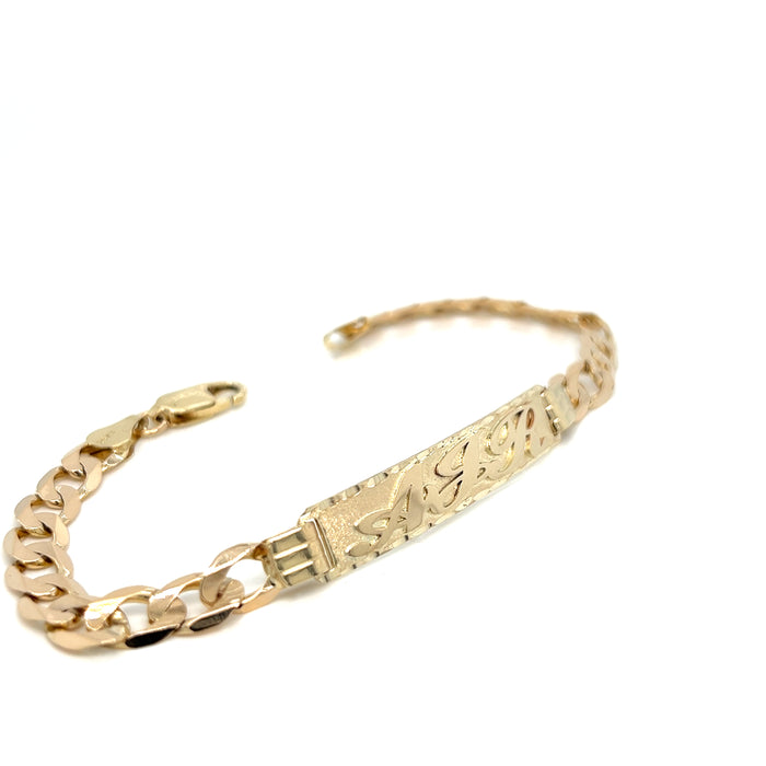 14k Gold Mens 7mm Solid Cuban Link ID Bracelet with Gold Name Overlay