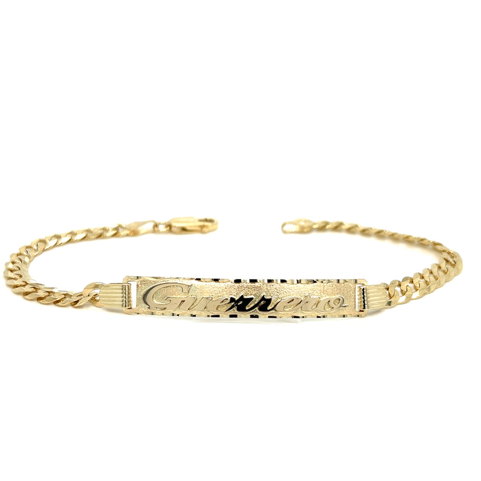 14k Gold Mens Solid 5mm Cuban Link ID Bracelet with Gold Name Overlay