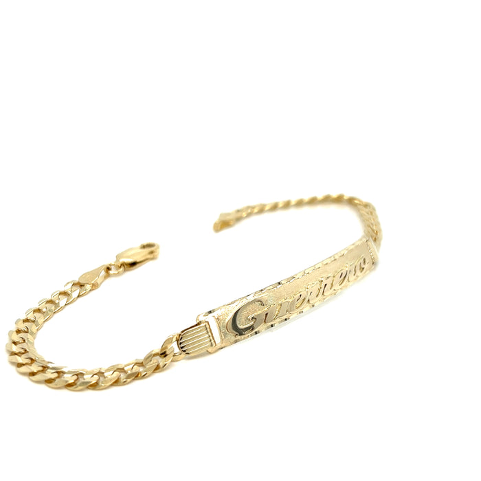 14k Gold Mens Solid 5mm Cuban Link ID Bracelet with Gold Name Overlay