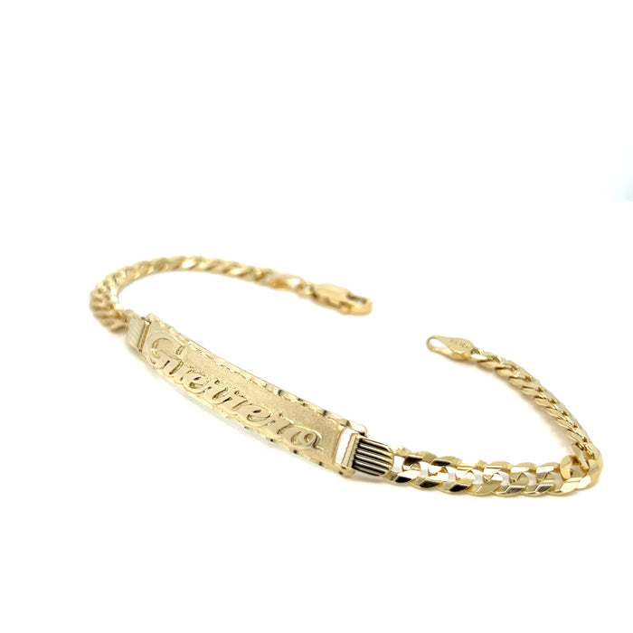 14k Gold Mens Solid 5mm Cuban Link ID Bracelet with Gold Name Overlay