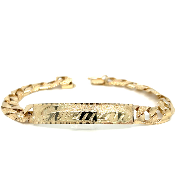 14k Gold Mens 9mm Solid Nugget Cuban Link ID Bracelet with Gold Name Overlay