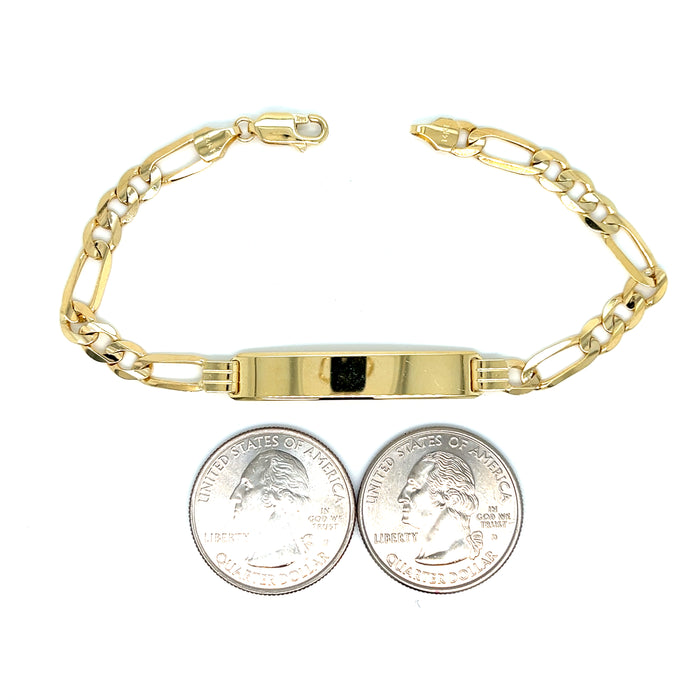 14k Yellow Gold Women's Figaro Link ID Bracelet with Gold Name Overlay