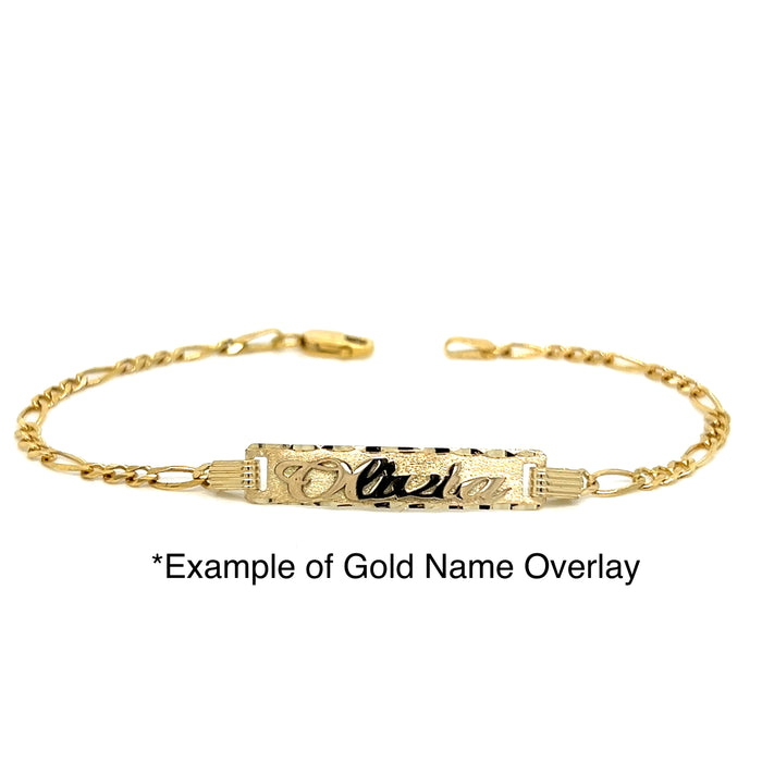 14k Cuban Link Baby ID Bracelet with Gold Name Overlay and Butterfly with Gemstone