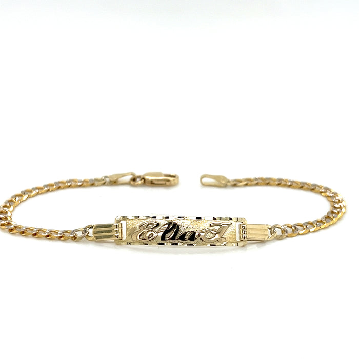 14k Kids Thin Cuban Pavé Link Gold ID Bracelet with Gold Name Overlay