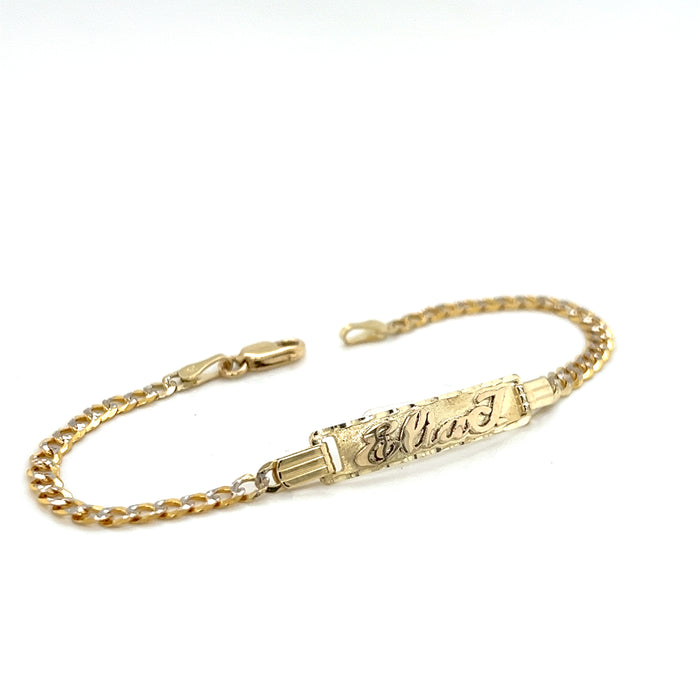 14k Kids Thin Cuban Pavé Link Gold ID Bracelet with Gold Name Overlay