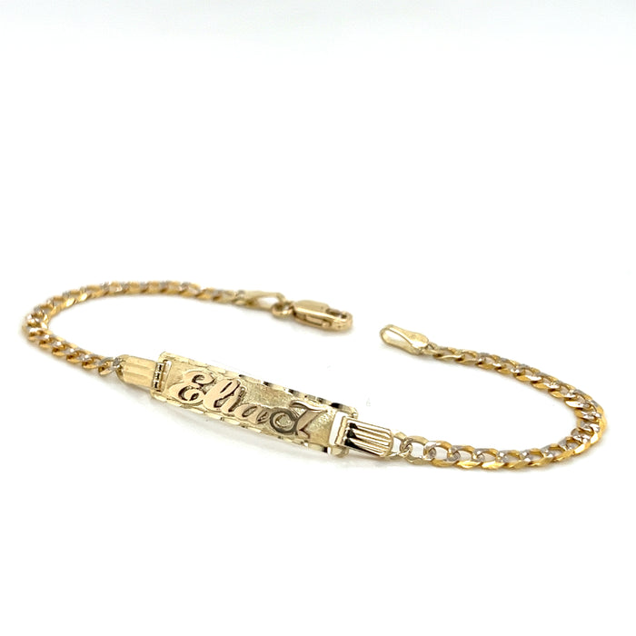 14k Kids Thin Cuban Pavé Link Gold ID Bracelet with Gold Name Overlay