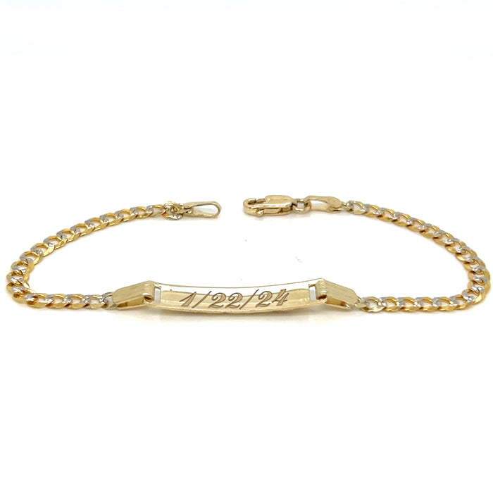 14k Kids Thin Cuban Pavé Link Gold ID Bracelet with Gold Name Overlay