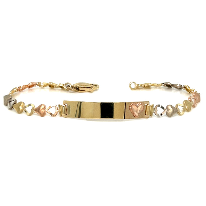 14k Kids Gold Heart ID Bracelet with Custom Gold Name Overlay