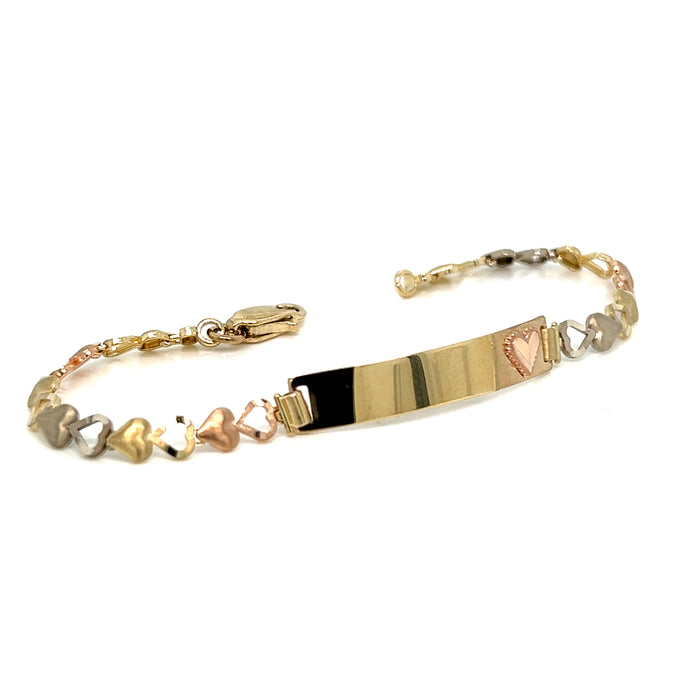 14k Kids Gold Heart ID Bracelet with Custom Gold Name Overlay