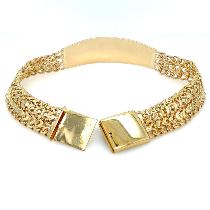 14k Womens Gold Petatillo ID Bracelet with Gold Name Overlay