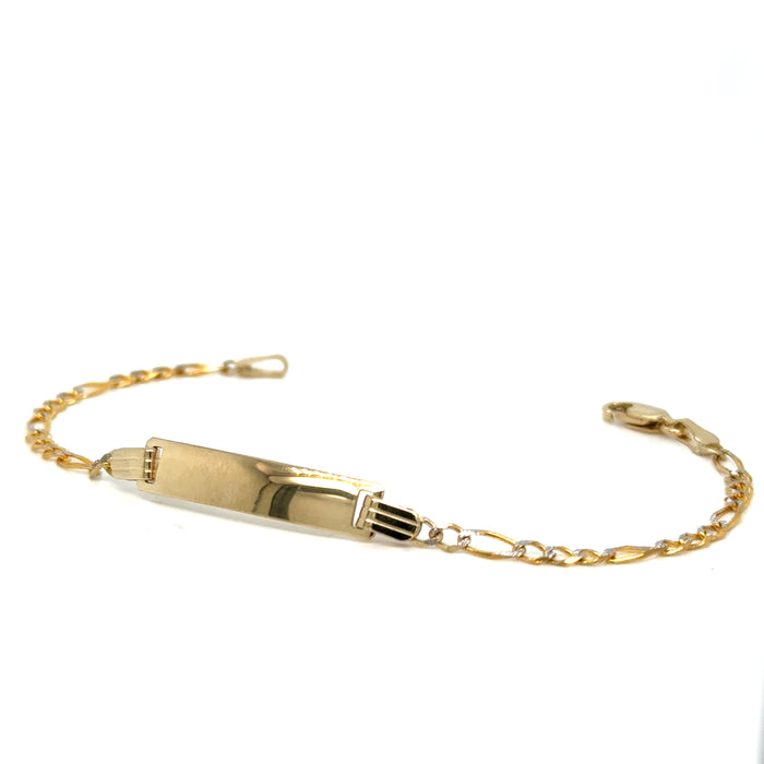 14k Kids Gold Name Bracelet with Diamond Cut Figaro Links