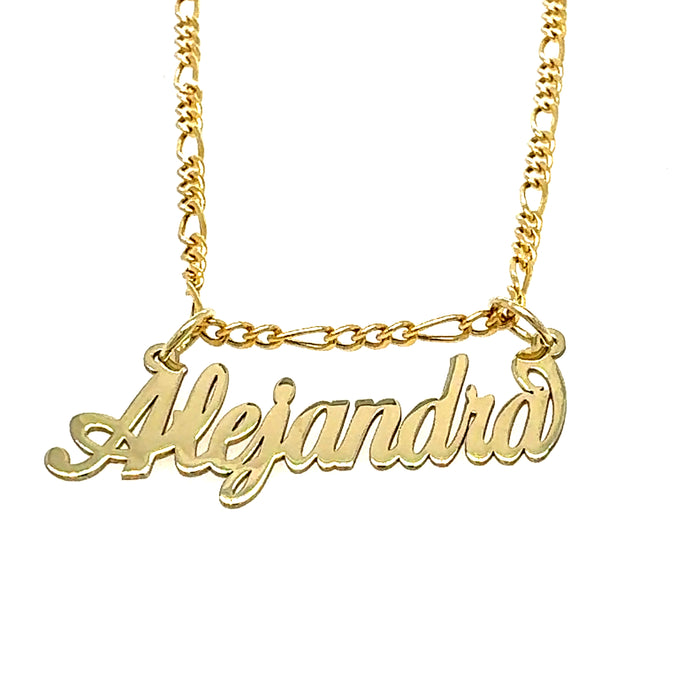 14k Cursive Gold Name with Solid Figaro Necklace