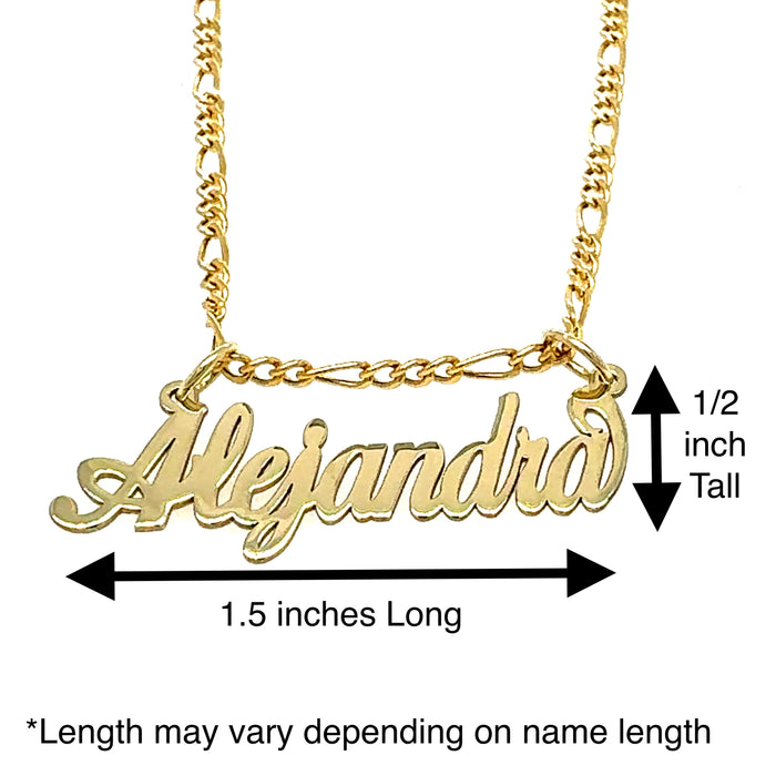 14k Cursive Gold Name with Solid Figaro Necklace