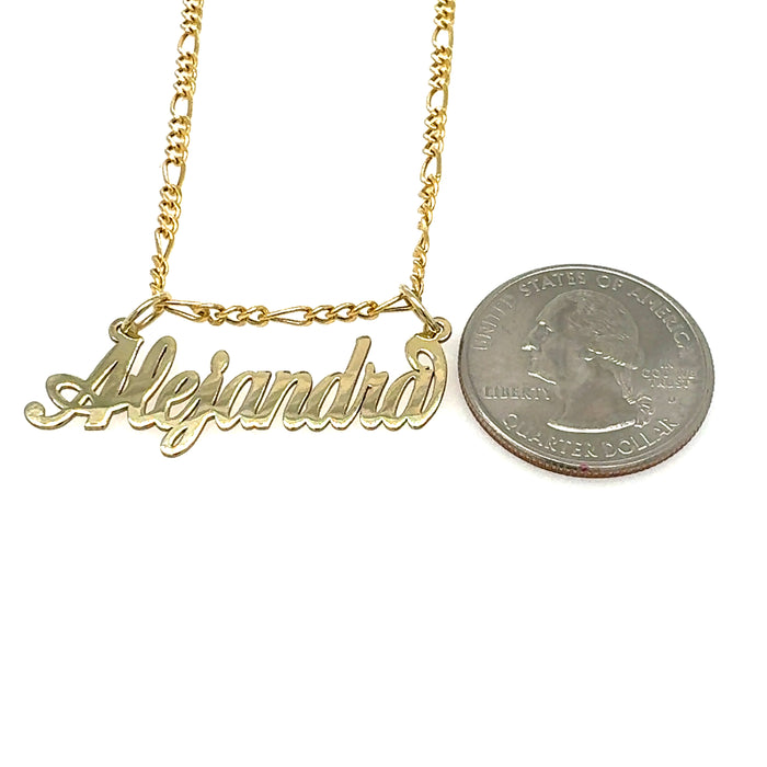 14k Cursive Gold Name with Solid Figaro Necklace