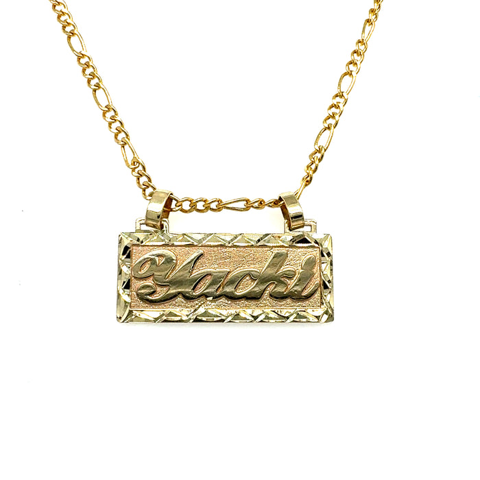 14k Diamond Cut Name Plate with Solid Figaro Necklace