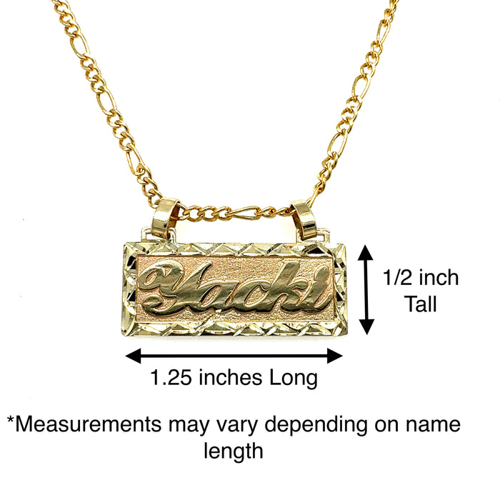 14k Diamond Cut Name Plate with Solid Figaro Necklace