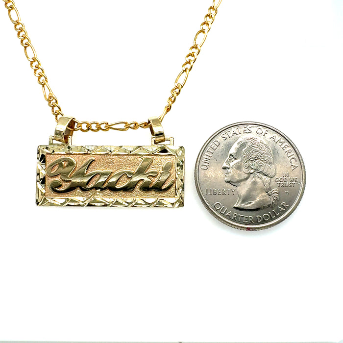 14k Diamond Cut Name Plate with Solid Figaro Necklace