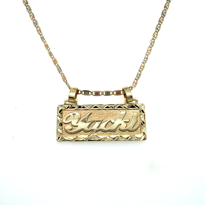 14k Diamond Cut Name Plate with TriGold Valentino Necklace