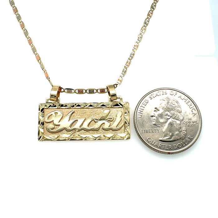 14k Diamond Cut Name Plate with TriGold Valentino Necklace