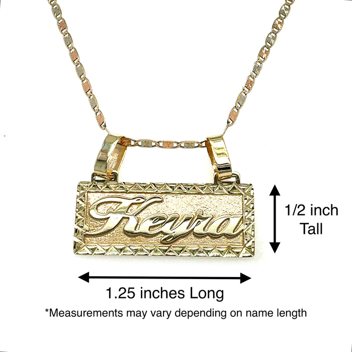 14k Diamond Cut Name Plate with TriGold Valentino Necklace