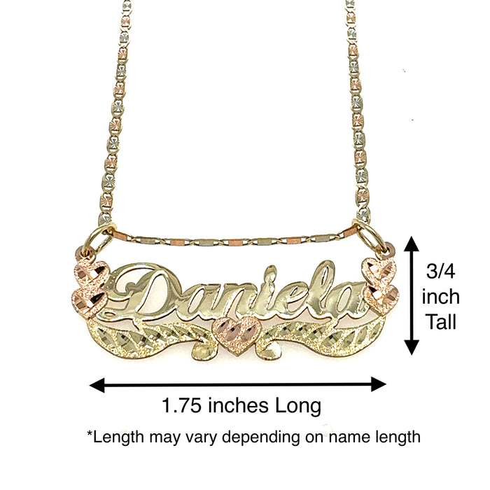 14k Cursive Gold Name with Rose Gold Hearts and Solid Valentino Necklace