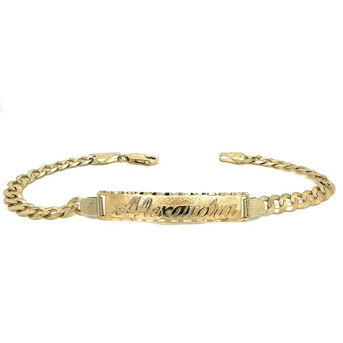 14k Gold Mens 6mm Solid Cuban Link ID Bracelet with Gold Name Overlay