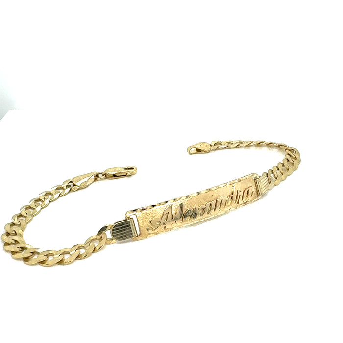 14k Gold Mens 6mm Solid Cuban Link ID Bracelet with Gold Name Overlay