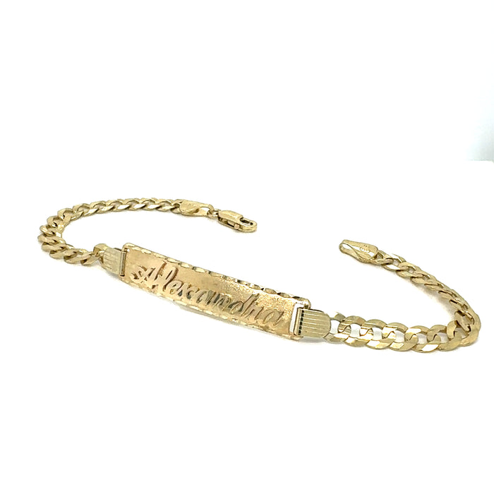 14k Gold Mens 6mm Solid Cuban Link ID Bracelet with Gold Name Overlay