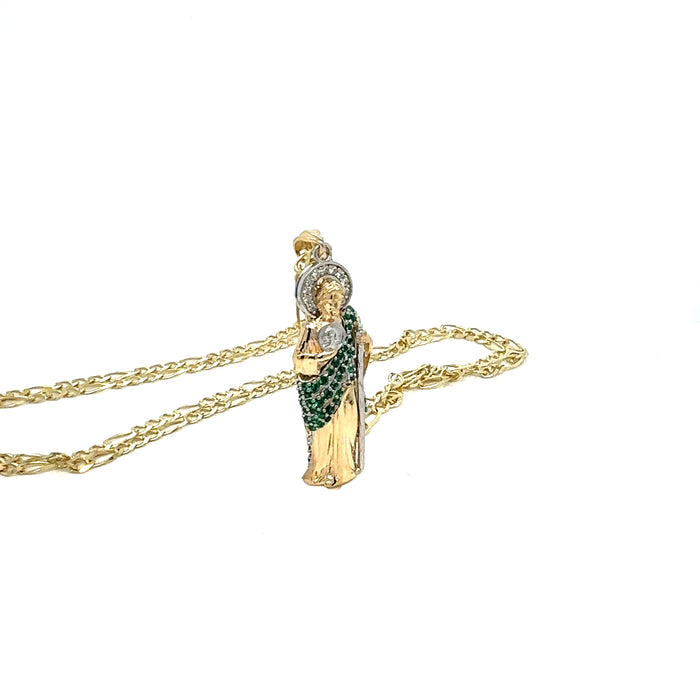 14k San Judas Gold 3D Full Body Gemstone Pendant with Solid Chain - LE-3166