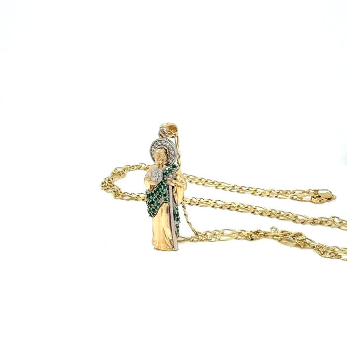 14k San Judas Gold 3D Full Body Gemstone Pendant with Solid Chain - LE-3166