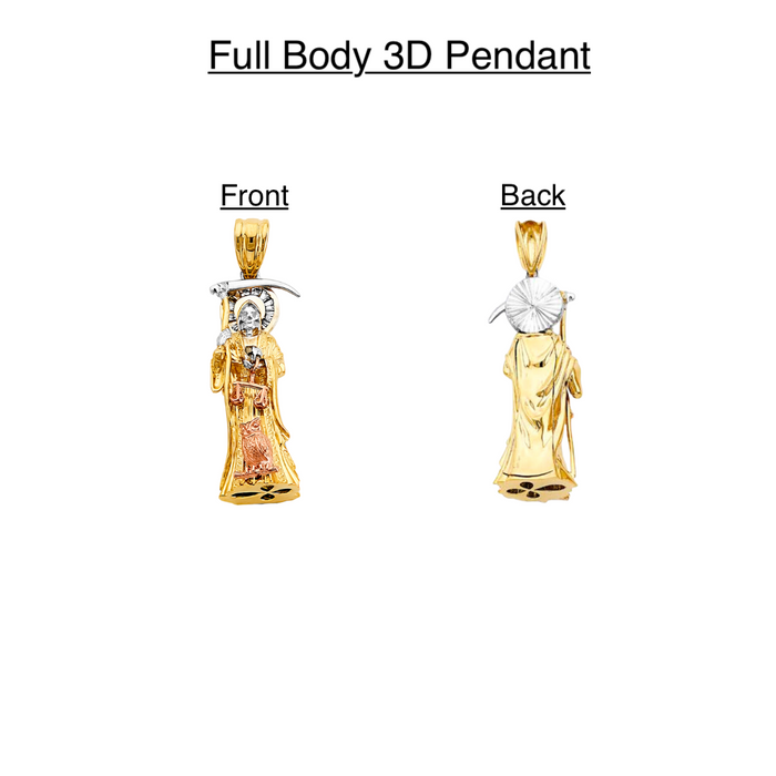 14k Santa Muerte Gold Pendant with Solid Chain - LE-3010