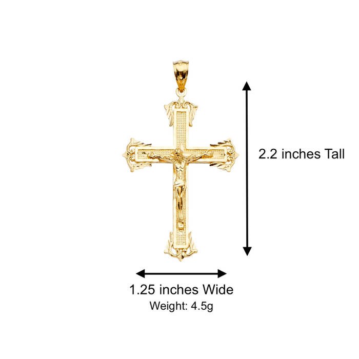 14k Gold Jesus Cross with Solid Figaro Chain - LE-2180