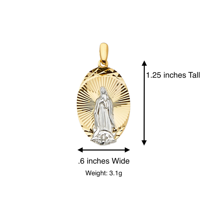 14k Virgin Mary Oval Diamond Cut Pendant with Solid Chain - LE-2291