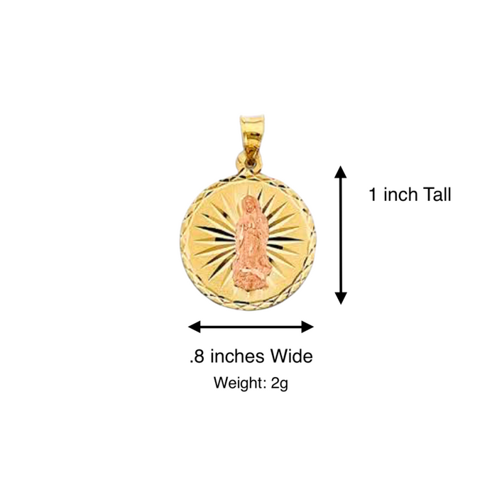 14k Virgin Mary Round Diamond Cut Gold Pendant with Solid Chain - LE-2897