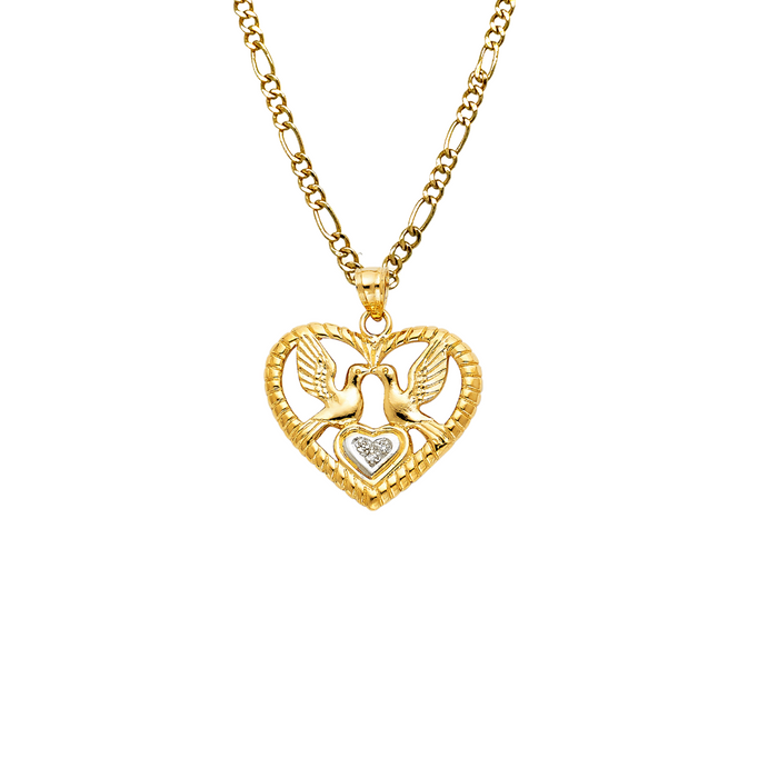 14k Lovebirds Heart Gemstone Pendant with Solid Chain - LE-1499