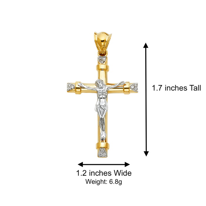 14k Gold Jesus Gemstone Cross with Solid Figaro Chain - LE-0928