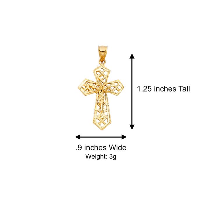 14k Gold Jesus Cross with Solid Figaro Chain - LE-0989