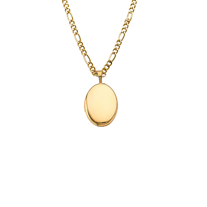 14k Gold Oval Picture Heart Locket Pendant with Solid Chain - LE-2590