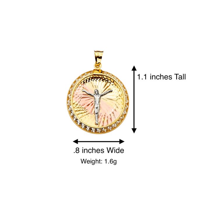 14k Jesus Christ Round Gemstone Gold Pendant with Solid Chain - LE-2256