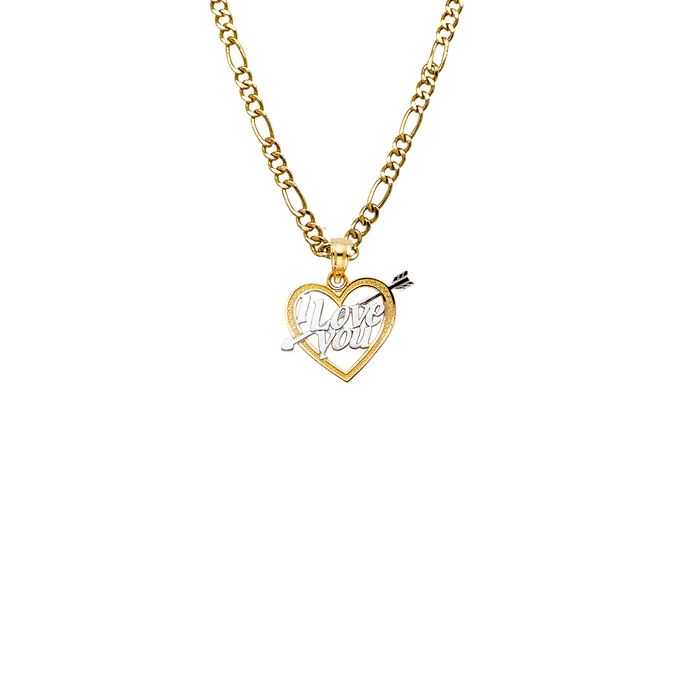 14k I Love You Two Tone Gold Arrow Heart Pendant with Solid Chain - LE-1821