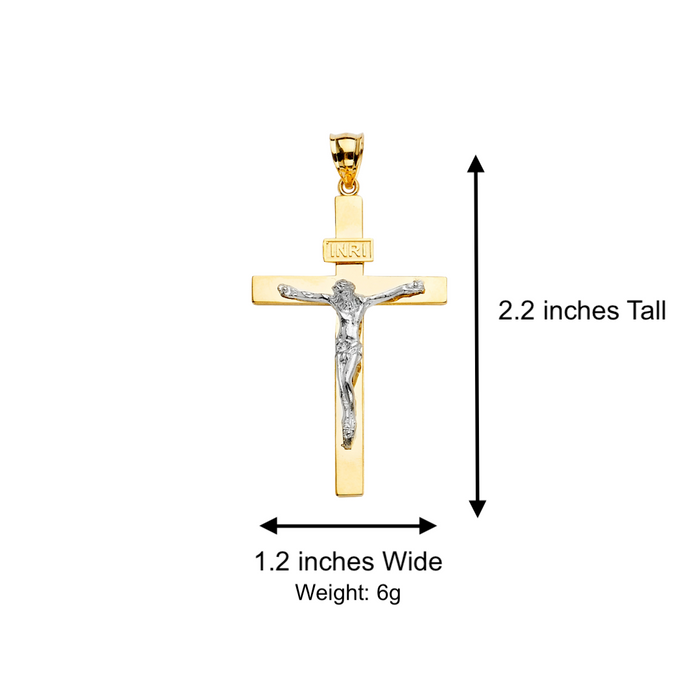 14k Two Tone Gold Large Jesus Cross Pendant with Solid Chain - LE-2192