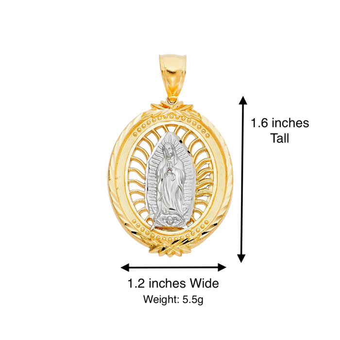 14k Large Radiant Virgin Mary Pendant with Solid Figaro Chain - LE-PT1101