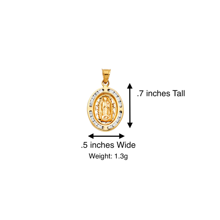 14k Virgin Mary Gold Pendant Oval Gemstones with Solid Chain - LE-192